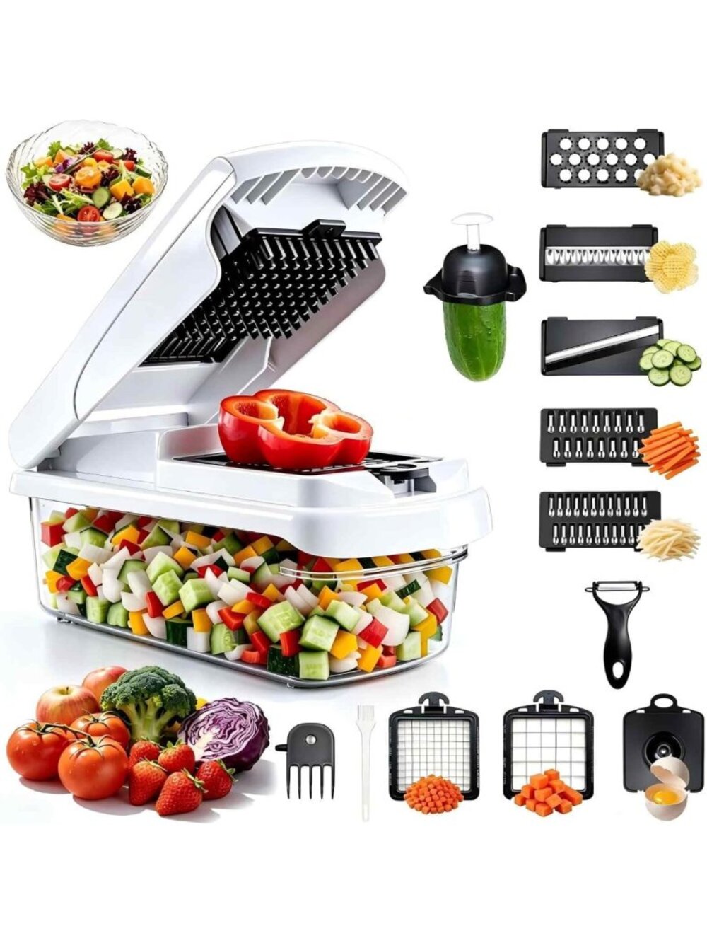 Multifunctional 12-in-1 Vegetable Chopper & Slicer with Stainless Steel Blades